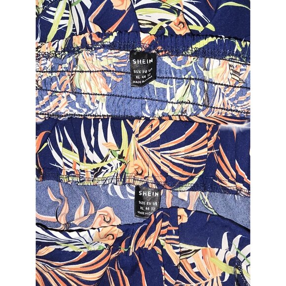 Shein Size XL Off Shoulder Halter Top with Wrap Hem Shorts Tropical Print Multic - Picture 3 of 6